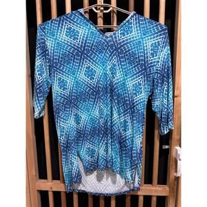 Porto Cruz Womens Boho Tunic Top Plus 1X Blue All Over Print Hooded